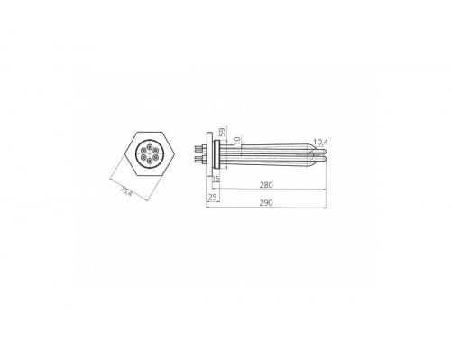 Тэн для электрического котла 1500W ТЭНБ-4,5 (ТЭН 60 В 10/1,5 P 220) фланец G2